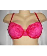 VICTORIA&#39;S SECRET SEXY LITTLE THINGS HOT PINK RED TRIM LACE DEMI BRA SZ ... - $24.13