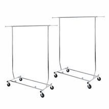2Pcs Heavy Duty Rolling Clothes Garment Rack Clothing Stand Adjustable W/Wheel - £126.47 GBP