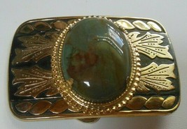 Vintage Gold-tone Horseshoe Belt Buckle W/Greenish Blue /Brown Stone - $26.73