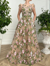 Beautiful Evening Dresses A-line High Collar Cap Sleeves Tulle Appliques Long Lu - £379.58 GBP