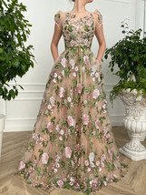 Beautiful Evening Dresses A-line High Collar Cap Sleeves Tulle Appliques Long Lu - £363.28 GBP