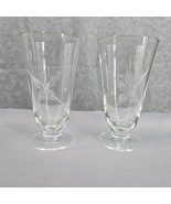 2 Starburst Small Etched Glass Footed Juice Glasses Large and Small Star... - £9.45 GBP