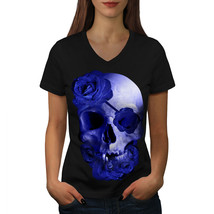 Biker Skeleton Rock Skull Shirt Soul Glow Women V-Neck T-shirt - £10.38 GBP