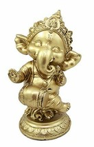 Hindu Elephant God Ritual Dancing Ganesha With Mridangam Drum Golden Sta... - $17.99