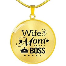 Express Your Love Gifts Wife. Mom. Boss Circle Necklace Engraved 18k Gold 18-22&quot; - £54.26 GBP