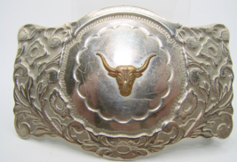 Chambers Belt Co Longhorn Bull Steer Belt Buckle Nickel Silver USA Made ... - £52.29 GBP