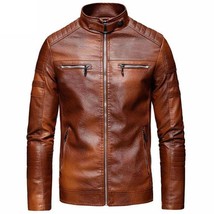 Retro-Herren-Lederjacke, Motorrad, Stehkragen, Biker-Mantel,... - £116.31 GBP