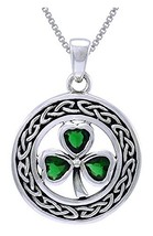 Jewelry Trends Celtic Clover Shamrock Sterling Silver Pendant Necklace 18&quot; Green - £46.14 GBP