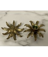 Vintage MCM 1970s Solid Brass Pineapple Crown Leaves Candle Holders (2) - $511.51 MXN