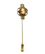 Vintage Cameo Stick Pin – Gold Tone Filigree Lapel Brooch with Classical... - $17.95