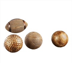 Sports Ball Figurines 4" High Set 4 Football Golf Basketball Soccer Poly Stone