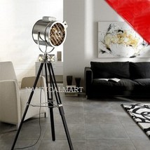 NauticalMart Marine Search Light Chrome Finish Wooden Tripod Floor Lamp - £137.99 GBP