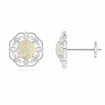 Opal Vintage-Style Stud Earrings with Diamond in 14K Gold (Grade-AAA , 5MM) - £580.58 GBP