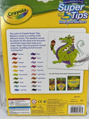 Crayola Super Tips Markers Washable Assorted Colors 20 Color Drawing COM... - $4.99