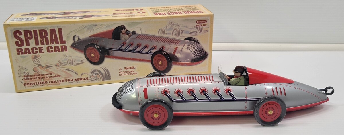 *B1) 2007 Schylling Collector Series Gray Spiral Race Car Tin Wind Motor... - $29.69