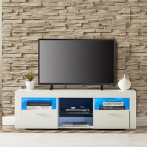 Modern TV Stand with LED Lights, High Glossy for Living Room - White - £116.53 GBP