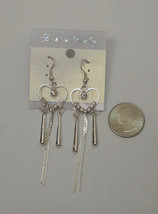 Fashion Jewelry Ladies Earrings Drop Dangle Silver Hearts Rhinestones Hook - £4.71 GBP