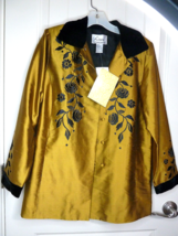 Linea by Louis Dell&#39;Olio Blouse sz S 6-8 silk w poly lining embroidered ... - $29.69