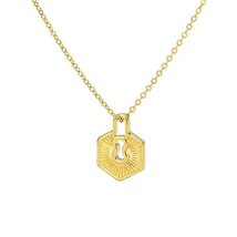 Hexagon lock necklace, hexagon pendant, charm, necklace, lock necklace, padlock, - £20.62 GBP