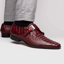 Luigi Genuine Caiman Crocodile Dress Monk Strap Shoes Wine image 6