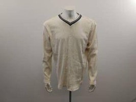 Ikeda Men&#39;s Vintage V Neck Long Sleeve Shirt Size XL Beige Blue Cotton - £12.39 GBP