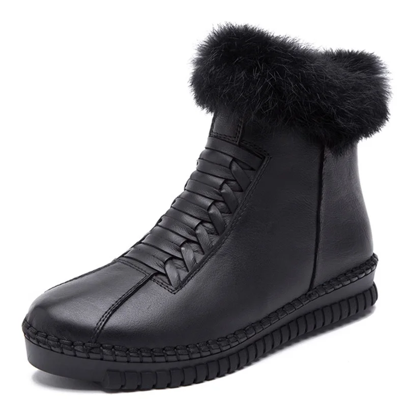 Handmade Genuine Leather Women Boots Rabbit Fur Flat Ankle Boots Women S... - $70.41