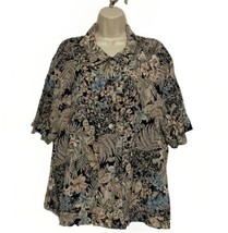 Vintage Womens 3X Cactus Flower Blouse Short Sleeve Button Shirt Blouse USA Made - £16.68 GBP