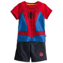 Disney Store Spiderman Spider Man 2 PC Short Sleeve Shirt Short Set Sz 9/10 - £23.69 GBP