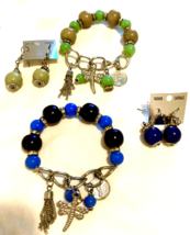 Childrens  Bracelet and earrings Set Green Blue stretch - $19.22