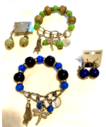 Childrens  Bracelet and earrings Set Green Blue stretch - $353.79 MXN