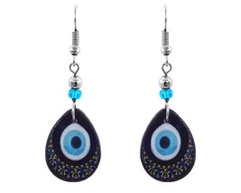 Teardrop Blue Evil Eye Nazar Mandala Graphic Dangle Earrings - Womens Fashion Ha - £11.86 GBP