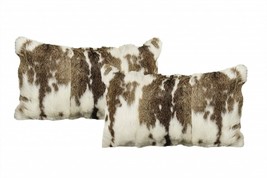 Set of Two 12" X 20" Brown and White Rabbit Natural Fur Throw Pillow - $160.99