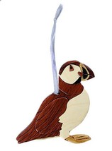 Puffin Sea Bird Wooden Intarsia Handmade Handcrafted Hanging Ornament - $14.80