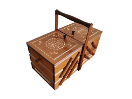 Huge sewing box from wood, light brown carved sewing caddy, jewellery casket - £94.42 GBP