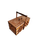 Huge sewing box from wood, light brown carved sewing caddy, jewellery ca... - £95.80 GBP