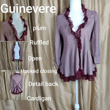 Guinevere Plum Red Ruffled Detail Striped Cotton Hook Closing Cardigan S... - £11.01 GBP