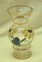 Hand Painted Clear Glass Yellow Flower Vase Home Decor - £11.86 GBP