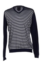 Verri Blue Striped V-Neck Cotton Men&#39;s Shirt Sweater Sz US 44 EU 54 - £36.27 GBP