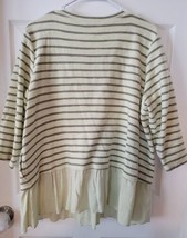 LOGO by Lori Goldstein Large Oversized Striped Blouse Ruffle Hem Cream Gray  - £17.86 GBP