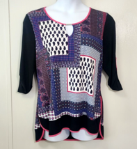 Michael Tyler Geometric Paisley Top Blouse Womens Size XL Black Blue Pin... - $282.87 MXN
