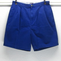 TOMMY HILFIGER Vtg Men&#39;s W33 Blue Pleated Front 100% Cotton Dress/Casual Shorts  - £24.72 GBP