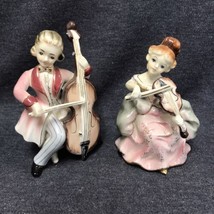 Vintage Porcelain Figurines Colonial Man &amp; Woman Instruments Marked 6089 A, B - £19.73 GBP
