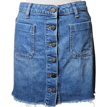 Button Front Raw Hem Denim Mini Skirt Size Small - £19.36 GBP
