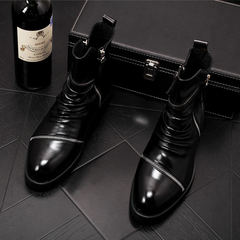 Korean style mens ankle boots party banquet dress black leather shoes boy boot s - £135.05 GBP