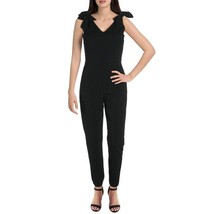 Aqua Womens S Black Bow Shoulder V Neck Tapered Leg Jumpsuit NWT BA35 - $820.66 MXN