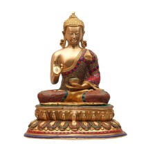 Blessing Buddha seated on an engraved Pedestal with Stonework 21 inches - $1,850.94