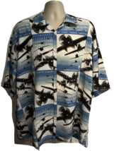 Shaolin Vintage Mens Military War Airplanes Blue Button Front Asian Shirt 2XL - £23.36 GBP