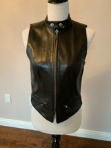 NWOT DONNA KARAN Black Label Leather Black Moto Vest SZ S - $193.05