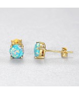 Cute Fire Opal Stud Earrings for Women Fine Jewelry 925 Sterling Silver  - £15.69 GBP