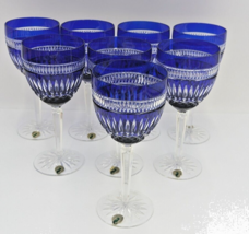 2 Waterford Crystal Serenity Sapphire Cobalt Blue Cut To Clear Goblet -PAIR Only image 2